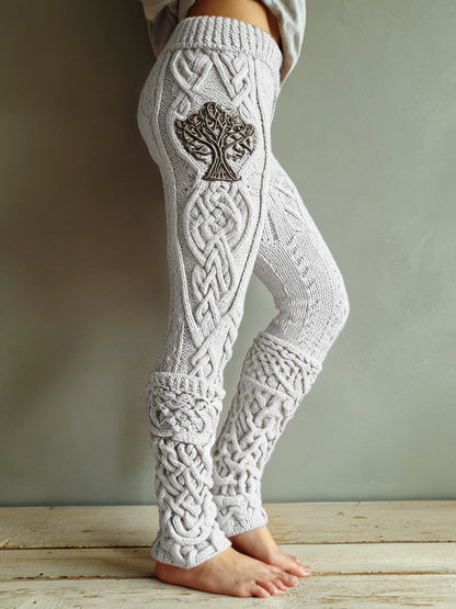 Vintage Viking Tree Of Life Celtic Knot Knit Jacquard Cozy Leggings artswardrobe