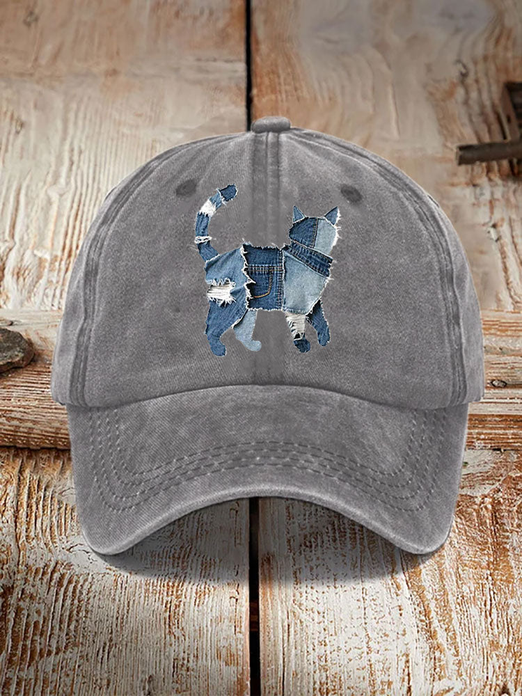 Unisex Funny Denim Cat Print Hats artswardrobe