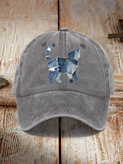 Unisex Funny Denim Cat Print Hats artswardrobe
