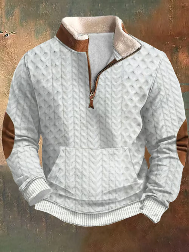 Men's Vintage Textured Knitted Zipper Neck Long Sleeve Sweatshirt elevenforest