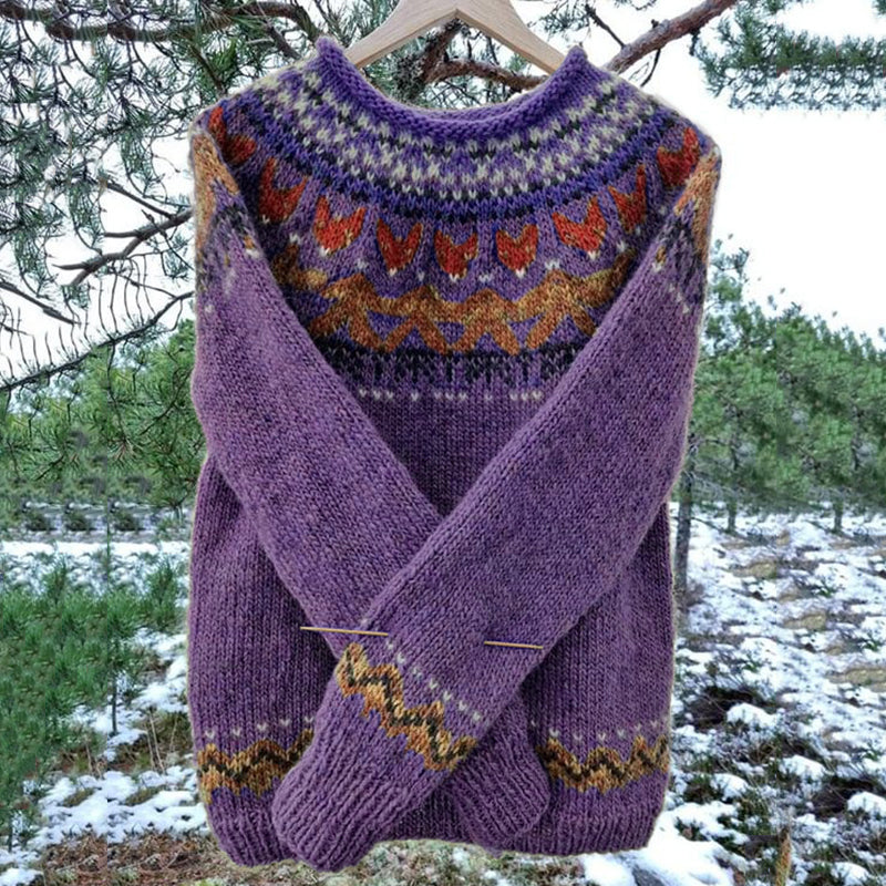 Vintage Icelandic Knit Jacquard Warmth Crew Neck Sweater（Unisex） elevenforest