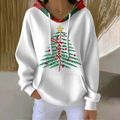 Comstylish Women's Christmas Tree Print Casual Hoodie