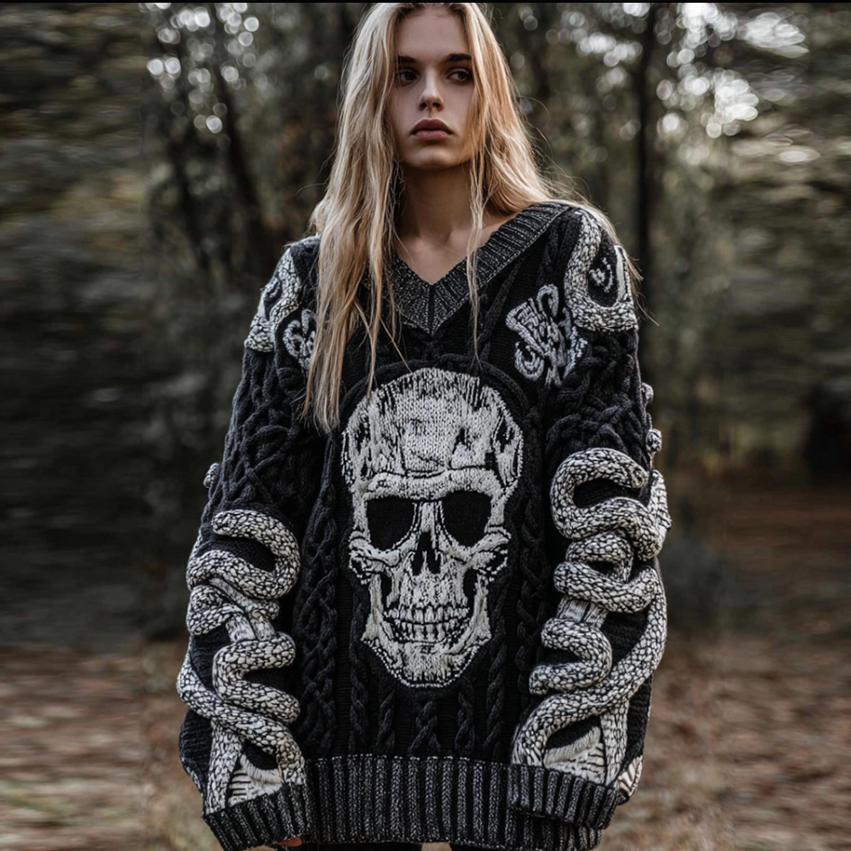 Halloween Women's Skeleton Element V-neck Knit Sweater elevenforest