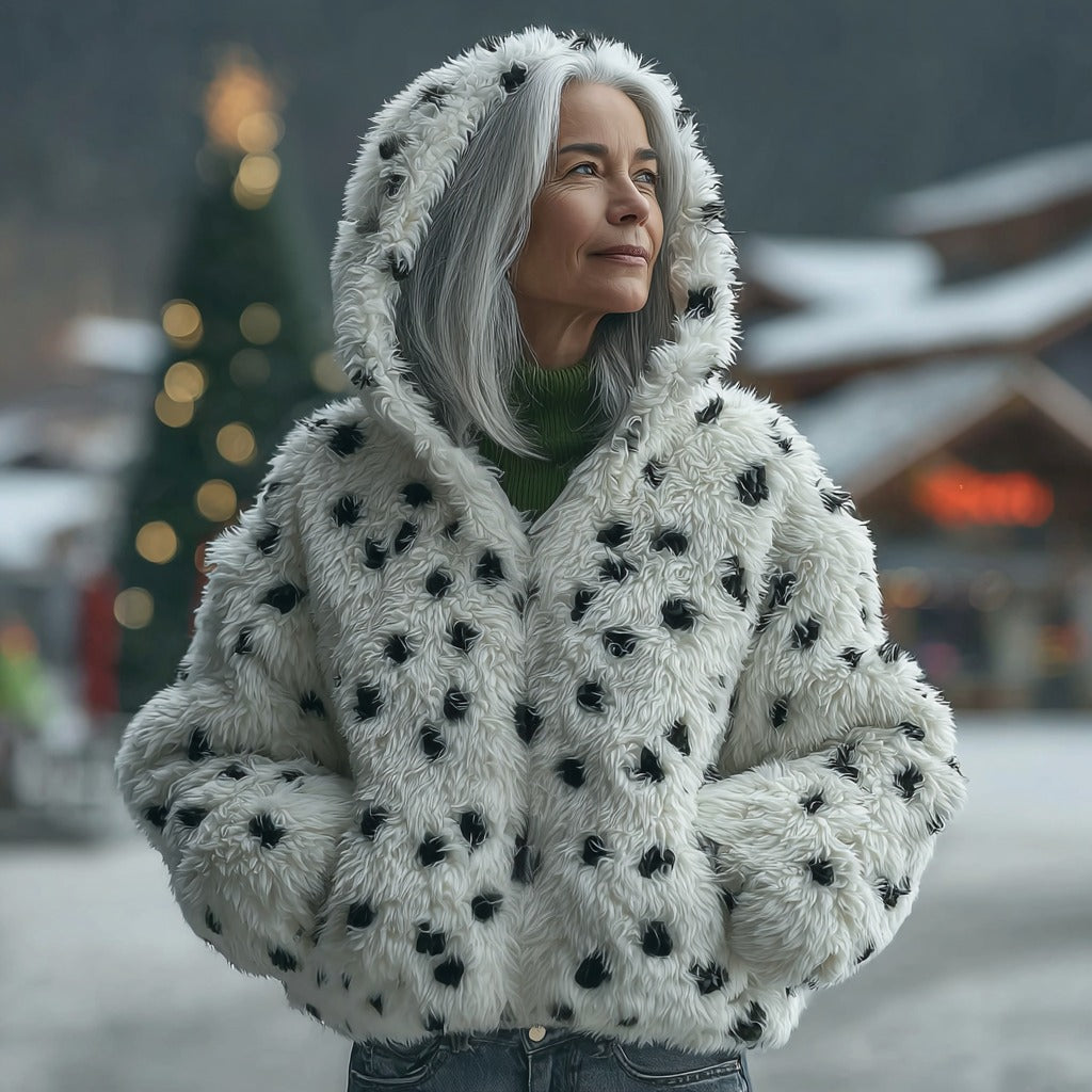Women's Cute Dalmatian Print Plush Warm Hoodie