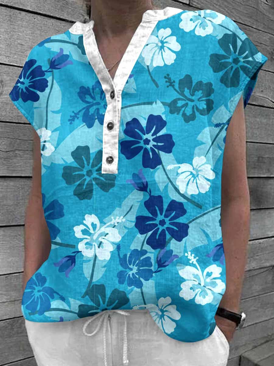 Women's Floral Art Casual Cotton Shirt Tops