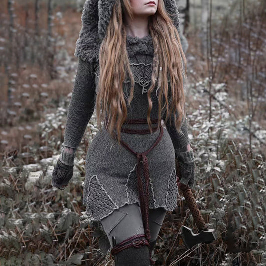 Women's Celtic Knotted Viking Jacquard Crew Neck Sweater Dress artswardrobe