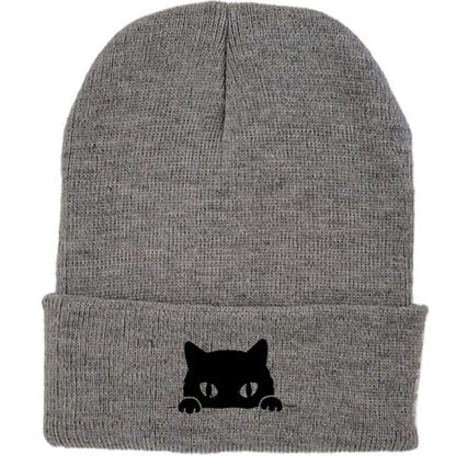 Comstylish Unisex Cartoon Black Cat Print Coldproof Knitted Hat