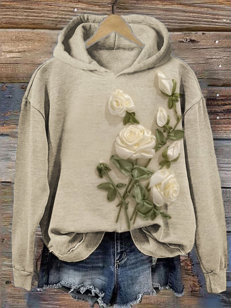 Comstylish Classy Roses Satin Embroidered Cozy Hoodie