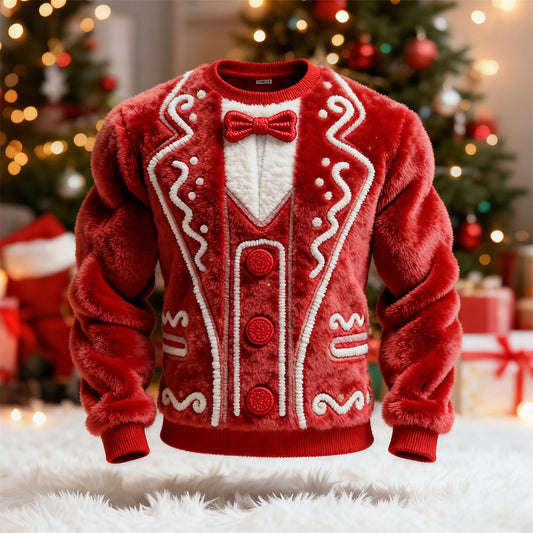 Comstylish Christmas Two-piece Set Embroidered Design Men's Flannel Sweatshirt