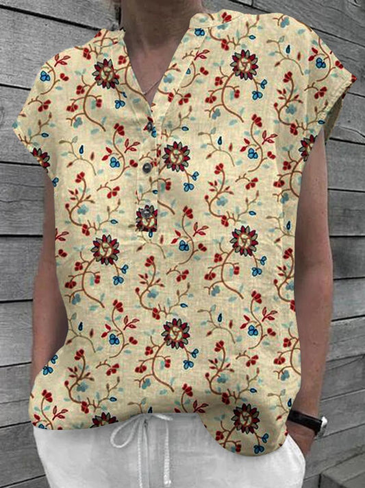 Women's Floral Art Casual Cotton Shirt Tops