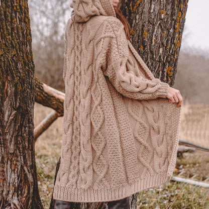 Women'S Warm Thick Knitted Sweater Hooded Cardigan artswardrobe