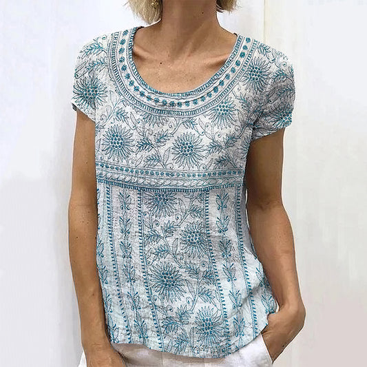 Comstylish Vintage Sunflower Floral Art Linen Comfy T Shirt