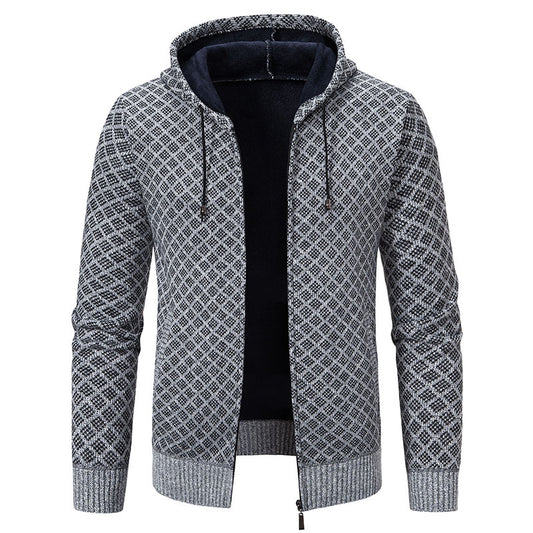 Men's Vintage Knitted Pattern Hooded Cardigan Sweater elevenforest