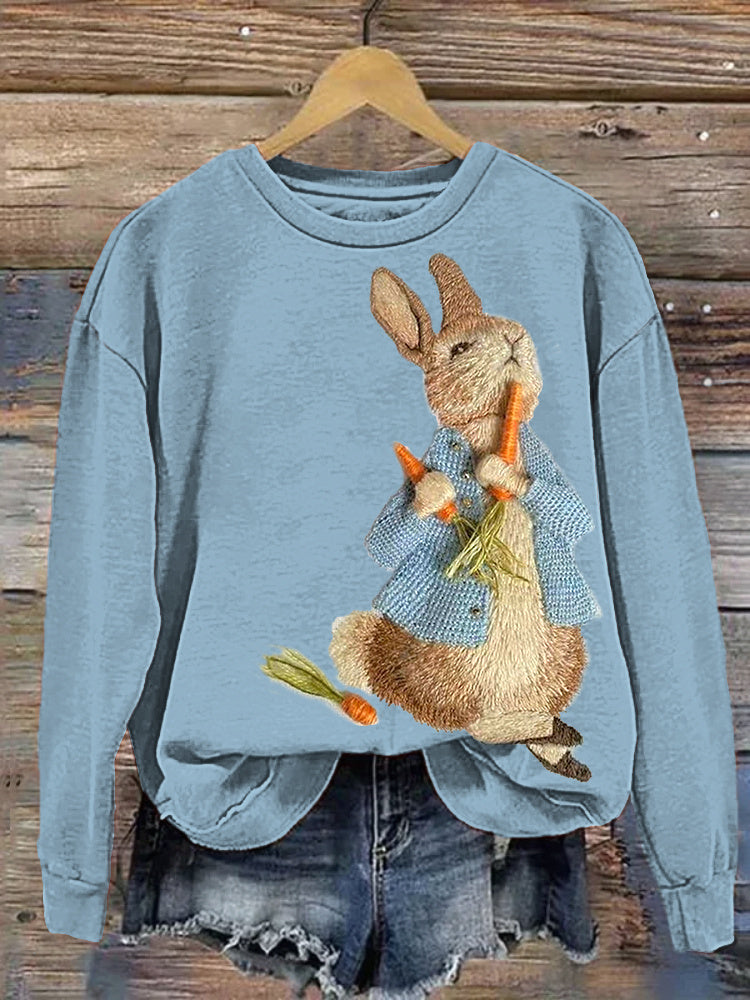 Bunny Embroidery Art Casual Cozy Sweatshirt artswardrobe