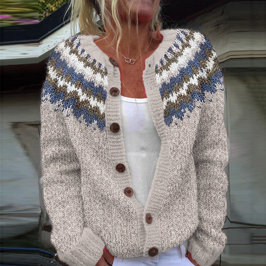 Retro Geometric Lines Knitted Button Down Cozy Sweater elevenforest