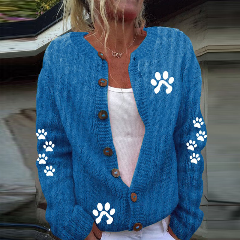 Cute Paw Print Long Sleeved Knitted Cardigan elevenforest