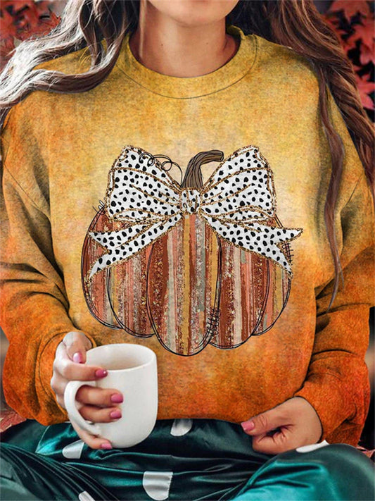 Comstylish Women's Gradient Pumpkin Thanksgiving Print Casual Sweatshirt