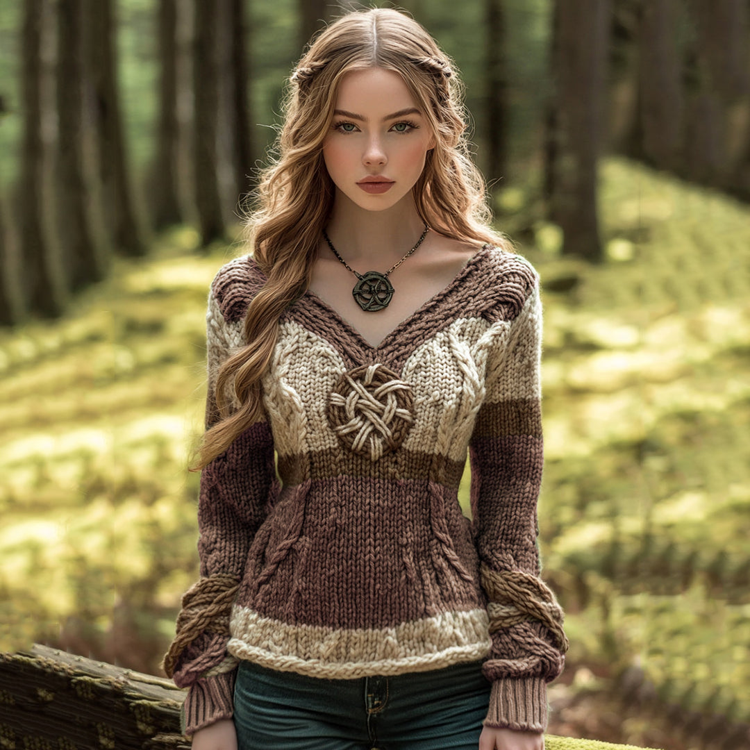 Vintage Contrast Jacquard V-neck Knit Sweater artswardrobe