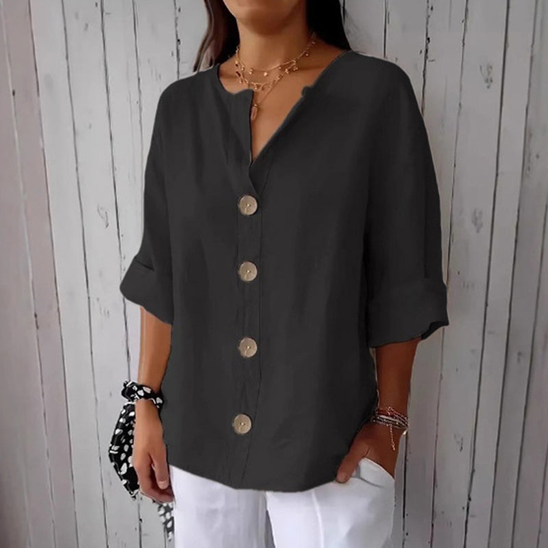 Comstylish Solid Color Linen Blend Button Casual Shirt