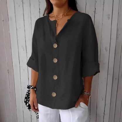 Comstylish Solid Color Linen Blend Button Casual Shirt