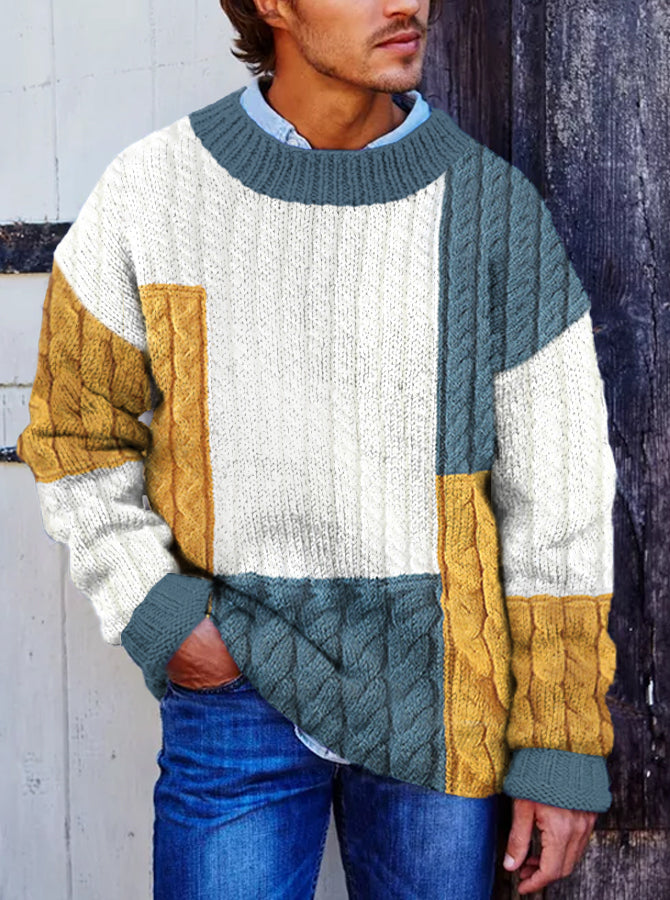 Vintage Vegan Mock Minimalist Pullover Patchwork Warmth Knitted Jacquard Unisex Sweater elevenforest