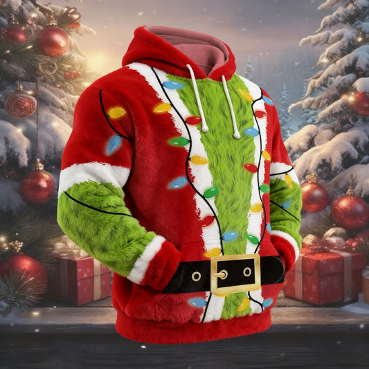 Comstylish Men's Ugly Christmas Art Plush Warm Hoodie