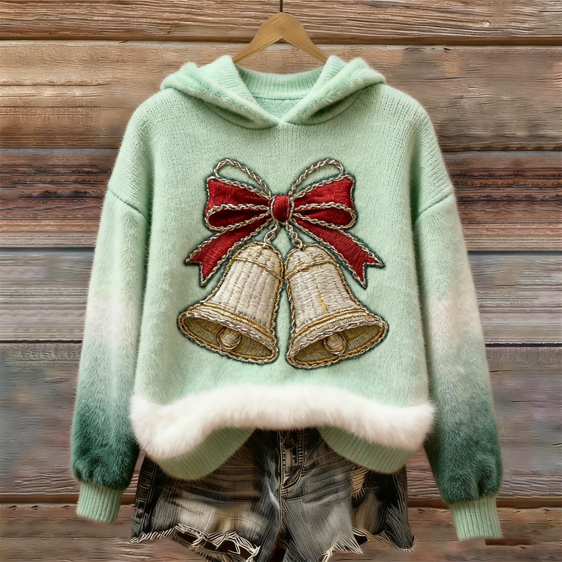 Women's Retro Christmas Tree Pattern Casual Hooded Sweatshirt