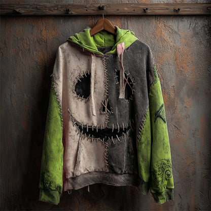 Comstylish Halloween Pumpkin Face Contrast Stitched Washed Hoodie