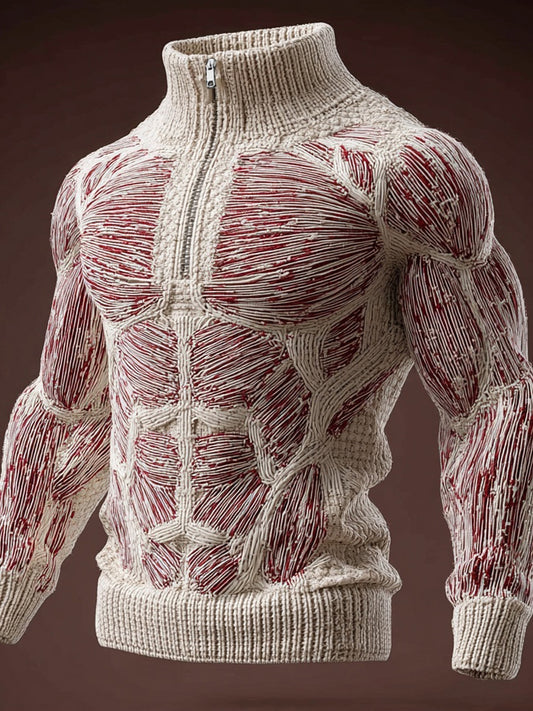 Men's Halloween Muscle Anatomy Art Zip Up Polo Sweater artswardrobe