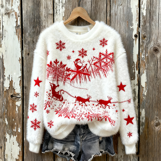 Women's Christmas Retro Pattern Printed Flannel Sweatshirt