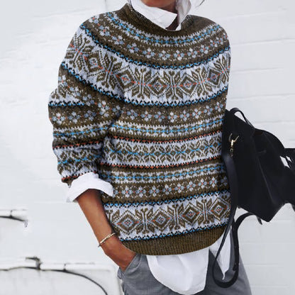 Vintage Fairman Island Snowflake Jacquard Contrast Pattern Sweater elevenforest