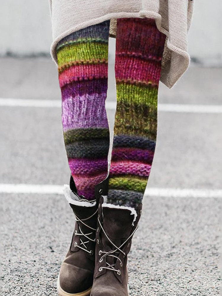 Forest Inspired Colorful Patchwork Knit Cozy Leggings artswardrobe