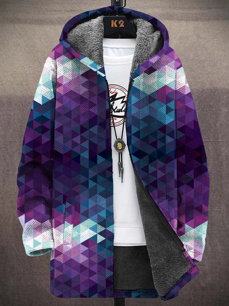 Men's Gradient Geometric Pattern Cozy Hooded Coat elevenforest