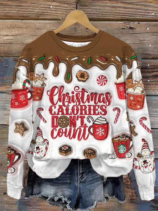 Comstylish Women's Christmas Calories Don't Count Print Sweatshirt