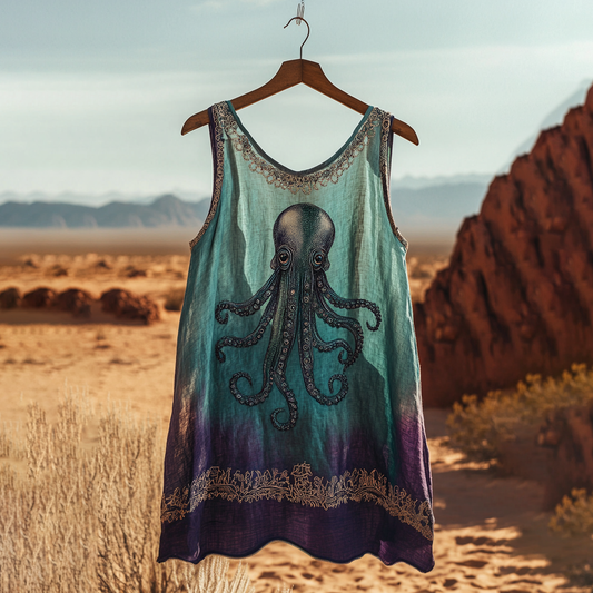 Women's Vintage Cthulu Celtic Gradient Art  Linen Vest artswardrobe