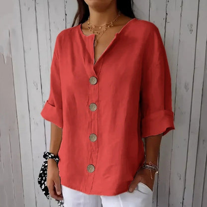 Comstylish Solid Color Linen Blend Button Casual Shirt