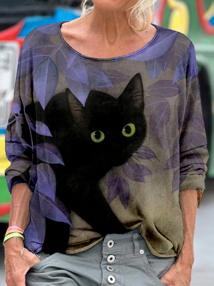Lovely Cat Art Crewneck Cozy Washed T Shirt
