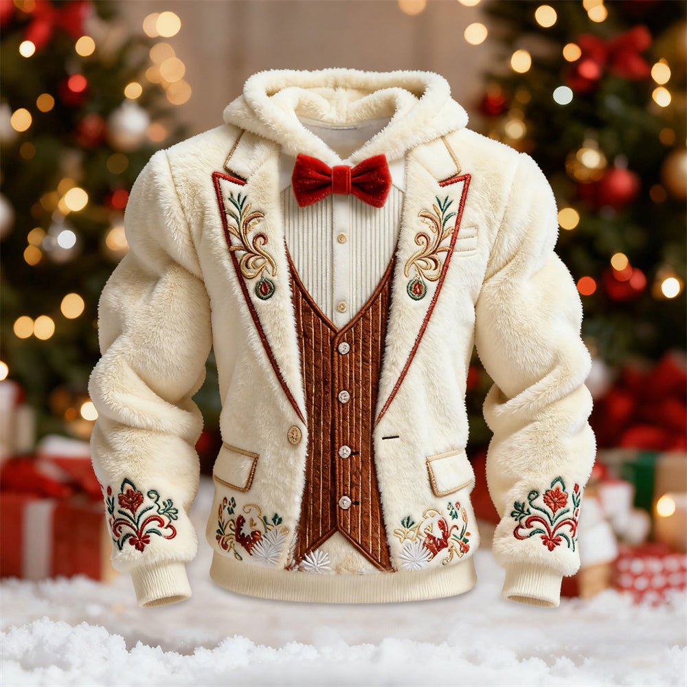Comstylish Christmas Two-piece Set Design Men's Flannel Hooded Sweatshirt