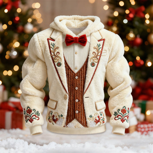 Comstylish Christmas Two-piece Set Design Men's Flannel Hooded Sweatshirt