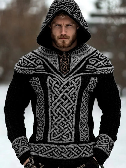 Men's Viking Tribal Jacquard Celtic Hooded Sweater artswardrobe