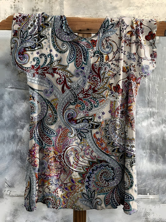 Vintage Floral Art Print Cotton Crew Neck T-shirt