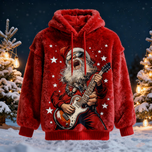 Comstylish Men's Viking Guitar Santa Comfortable Plush Hoodie