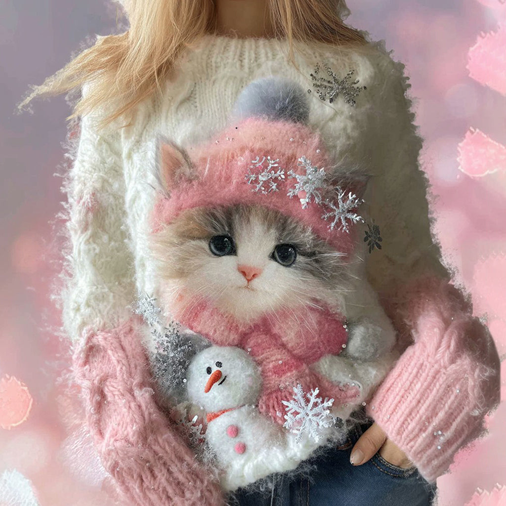 Comstylish Women's Vintage Cute Sweater And Snowman Art Cozy Christmas Sweater