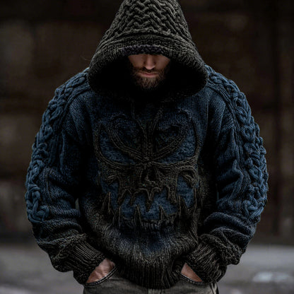Men's Viking Devil Face Celtic Knot Jacquard Knit Hooded Sweater artswardrobe