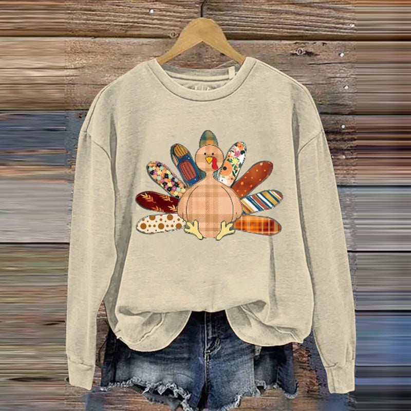 Patchwork Floral Thanksgiving Turkey Casual Sweatshirt artswardrobe