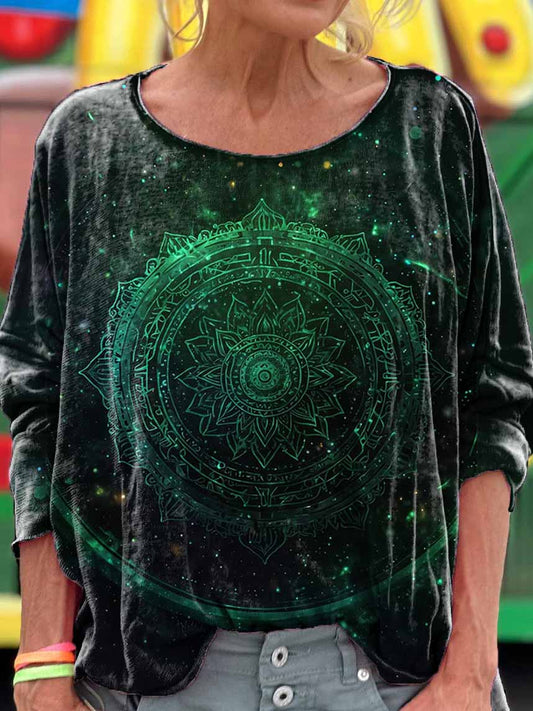 Mandala Embellished Art Print Casual Long Sleeve T-Shirt