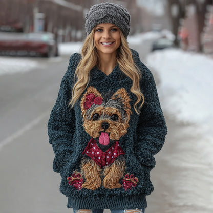 Cute Fuzzy Yoshka Puppy Soft Hooded Sweater artswardrobe