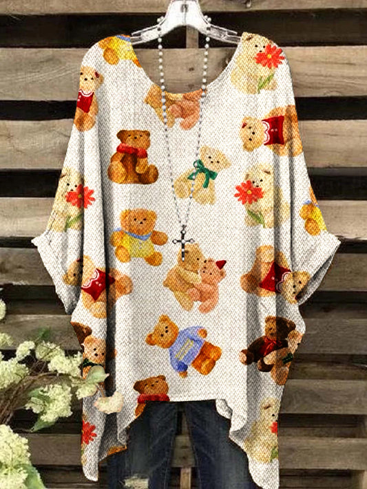 Women's Childish Colorful Bear Pattern Crew Neck Top