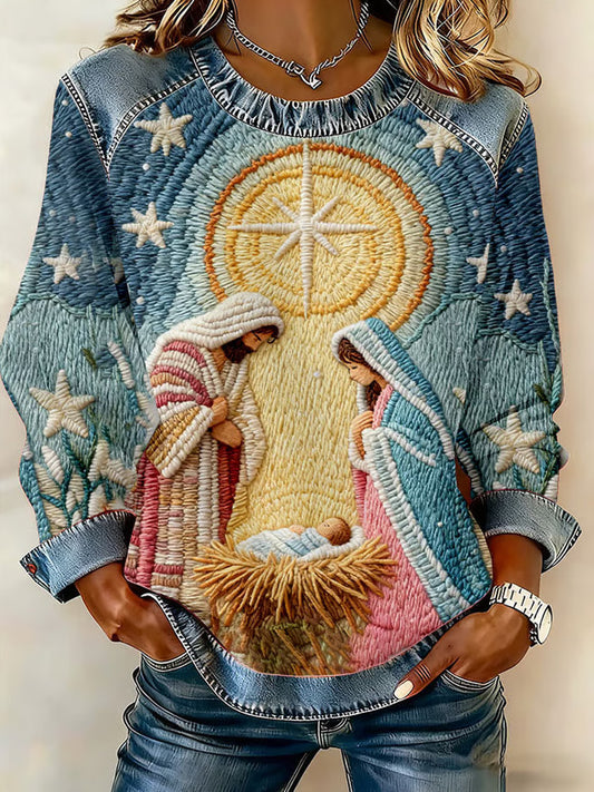 Comstylish Women's Casual Retro Jesus Print Sweatshirt