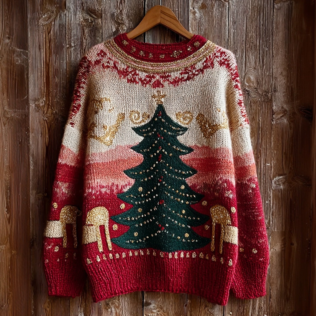 Vintage Christmas Tree Pattern Knit Comfy Sweater artswardrobe